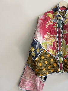 Vintage Cotton Kantha <b>Patchwork</b> <b>Jacket</b> Reversible Handmade Boho Street Style Coat - Product Image 5