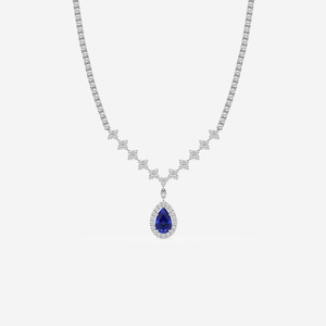 Collar de Moda con Zafiro Sintético Corte Pera de 7 1/3 ct y Diamante Redondo Cultivado en Laboratorio, Collar de Lujo con Zafiro Azul y Diamantes para Mujer - Product Image 3