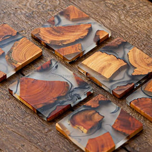 Handmade Round Wood Resin <b>Coasters</b> Luxury Design <b>Blue</b> Premium Style 100mm Diameter 10mm Thick LIVE EDGE STUDIO - Product Image 5