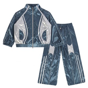 Custom <b>Men's</b> Shiny Nylon Windbreaker Tracksuit Zip Up <b>Jacket</b> and Jogger Set Sportswear - Product Image 1