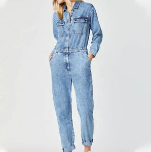 Conjunto de Traje de Mezclilla para Mujer, Estilo Casual, Ajustado, con Botones, para Primavera/Verano, al Precio Más Bajo, Servicio OEM, Ligero, de Algodón - Product Image 1