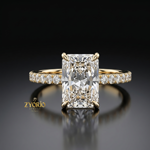 Radiant Cut Solitaire Engagement Ring in 10K Gold with Pave Diamond Band - Product Image 3