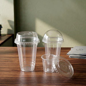 QUANG QUAN Disposable 16/22/24oz Clear PET Single Wall Round Plastic <b>Cups</b> 95mm Lids for Tea Coffee <b>Cold</b> Beverages & Parties - Product Image 1