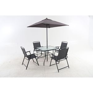 Ensemble de salle à manger d'extérieur en métal noir pour 4 personnes, table et chaises de jardin avec parasol pour repas en plein air - Product Image 2