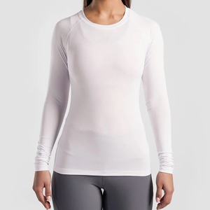 T-shirt sportif blanc à manches longues et col rond, coupe ajustée, respirant, en spandex et polyester, design uni pour homme - Product Image 5