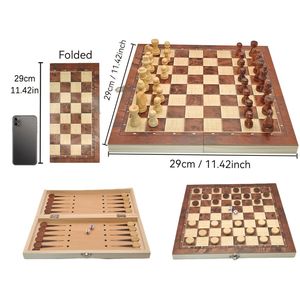 Juego de Ajedrez de Madera 3 en 1 Personalizado, Plegable, con Damas y Backgammon, Portátil para Viajes - Product Image 1