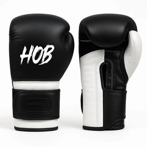 Black Professional Boxing Gloves Custom Logo <b>Hook</b> & Loop Closure Training MMA Muay Thai Sparring Kick Leather Gloves - Product Image 1