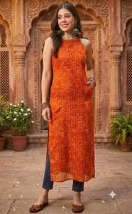 Leranath Fashion <b>Green</b> Printed Cotton Recycled Materials Sleeveless Indian Pakistani <b>Top</b> <b>Halter</b> Maxi Tunic Slip Dress Festival - Product Image 3