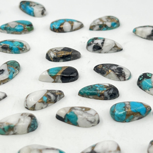 Pierre précieuse naturelle de qualité supérieure AAA+ en turquoise, cabochon à dos plat, pierres brutes bleues, noires et blanches, paire longue pour la fabrication de bijoux - Product Image 2