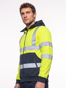 Men's High Visibility <b>Fleece</b> <b>Jacket</b> With <b>Hooded</b> Zipper Reflective Stripes Workwear Style Autumn Wear - Product Image 3