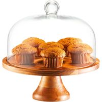 Support à gâteau en bois robuste avec couvercle en verre, compatible lave-vaisselle, forme personnalisable pour la présentation professionnelle en boulangerie et le service de traiteur