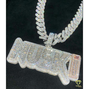 Lab Grown Diamond " NUSKI " <b>Letter</b> Necklace Hip Hop Pendant Custom Name Bling Jewelry For Men - Product Image 3