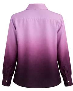 Chemisier décontracté à manches longues boutonné pour femme, dégradé de lavande à prune foncée, personnalisable, idéal pour le bureau, fabrication OEM sur mesure - Product Image 2