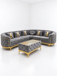 Sofá Seccional Gris de Lujo, Sofá Esquinero Moderno Tapizado en Terciopelo, Muebles para Sala de Estar, Fabricante de Sofás, Tela Personalizada - Product Image 1