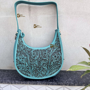 Hand Tooled Carving Leather New 2026 Handbag Sling <b>Bag</b> Gypsy <b>Boho</b> Turquoise Colour Shoulder Handmade Western Stylish <b>Bags</b> - Product Image 1