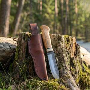 Cuchillo utilitario SHARP POINT TRADES con hoja de acero de punta curva, filo recto, mango de madera y funda de cuero, 6.7 pulgadas de longitud total, para bricolaje - Product Image 3