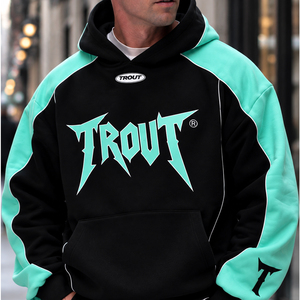 Survêtement en molleton respirant 100 % coton épais bicolore, avec logo personnalisé, sweats à capuche, vêtements d'automne, streetwear, Trout Apparel - Product Image 4