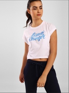 Camiseta Corta Blanca para Mujer, Cuello Redondo, Sin Mangas, Algodón Jersey, Transpirable, Informal, con Estampado de Letras y Logotipo Frontal - Product Image 1