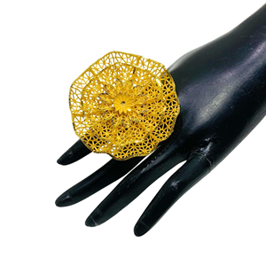Naykk Creations Women's Handmade 24K Gold Plated Copper Brass Filigree Dewdrop <b>Adjustable</b> <b>Ring</b> | Luxury Minimalist Cocktail <b>Ring</b> - Product Image 1