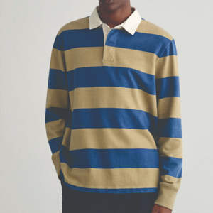 Camisetas de Rugby Personalizadas Antiencogimiento de Poliéster y Algodón, Camiseta Polo de Manga Larga a Rayas con Logotipo Personalizado, Camisetas de Rugby Transpirables - Product Image 5