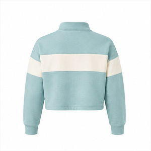 Sweat-shirt court pour femme personnalisable bleu glace, coupe décontractée, demi-zip, avec bande contrastante en molleton de coton - Product Image 2