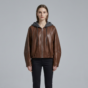 Men's <b>Winter</b> Safari <b>Jacket</b> OEM Service Coated Genuine <b>Leather</b> Stand Collar Waterproof Plain Dyed Denim Standard Pattern - Product Image 2