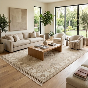 Beige Wool/Cotton Persian Style Floral Pattern Area Rug Soft Fringe Non-Slip <b>Washable</b> Floor Mat Home Decor - Product Image 4