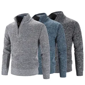 Suéter de Punto para Hombre, Otoño Invierno, Color Sólido, Manga Larga, Cuello Alto con Cierre, Cuello Redondo, Prenda Exterior con Patrón - Product Image 3