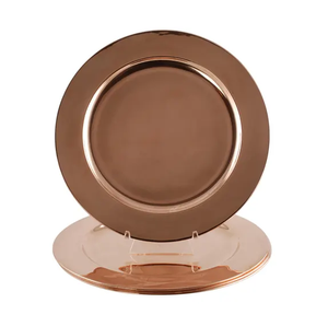 Catering Copper Charger <b>Plate</b> <b>Decorative</b> <b>Plate</b> Engraved Rose Pattern <b>Plate</b> Style Solid Color Dinnerware Party Use - Product Image 1