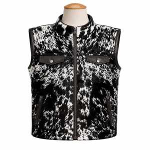 Chaleco de Cuero Genuino a Cuadros sin Cuello para Hombre, Estilo Motero, con un Solo Botón, Ropa de Invierno - Product Image 1