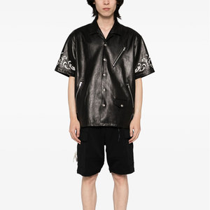 Camisa de Cuero para Hombre, Personalizada, de Alta Calidad, Corte Regular, Manga Corta, Sin Cuello, Negra, Estilo Urbano, Tejida, Transpirable, en Oferta - Product Image 3