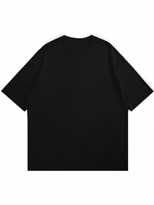 Women's Black Crew Neck Crop T-Shirt 100% Cotton Loose Fit Short Sleeve Appliques <b>Drop</b> Shoulder Casual Summer Eco-Friendly - Product Image 2