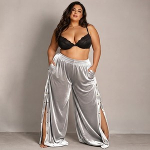 Pantalones de terciopelo para mujer, talla grande, con corte de pierna ancha ajustable, estilo sexy para discoteca, con cordón de ajuste. - Product Image 6