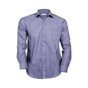 Chemises décontractées tissées texturées à manches longues, coupe classique, couleur unie, vêtements décontractés en polyester et coton, fabrication OEM, étiquette privée personnalisée, chemises pour hommes - Product Image 1