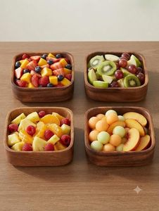 Natural Wooden Square Serving Bowl Set of 4 Acacia Wood Snack Bowls Handmade Wooden Dipping Bowls for Nuts Dry Fruits Salad - Product Image 3