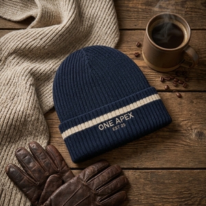 Bonnet en tricot bleu marine pour homme, bonnet d'hiver à revers, unisexe, streetwear, bonnet ajusté, logo personnalisé, accessoire de mode en gros - Product Image 2