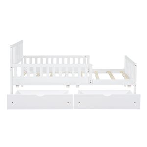 Letto a piattaforma in legno bianco per bambini, misura twin, con sponde su entrambi i lati e due cassetti contenitore - Product Image 5