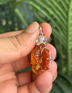 Colgante Vintage con Forma de Animal, Color Ámbar, Resina, Cristal, Diamantes de Imitación, Engaste de Plata, Unisex, Regalo, Joyería - Product Image 4