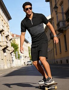 Ensemble de jogging pour hommes, été, tricoté, brodé, 100% coton, séchage rapide, manches courtes, logo personnalisé, ensemble chemise et short - Product Image 3