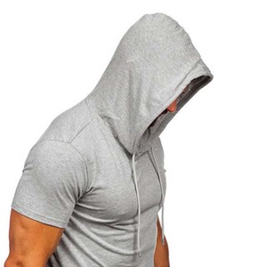 Sweat à capuche surdimensionné personnalisé de haute qualité avec logo brodé, manches courtes, en molleton polyester/coton, pour homme, couleur Heather, collection automne - Product Image 6