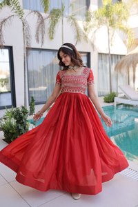 Antra Lifestyle - Vestido Anarkali Largo de Georgette con Bordado Zari, Estilo Moderno Indio Étnico, Vestido Midi para Mujer, Ropa de Fiesta - Product Image 3