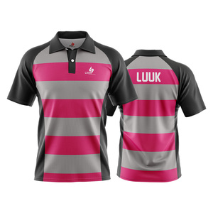 เสื้อโปโลแขนสั้นลายทางผู้ชาย แห้งเร็ว ผ้าถักโพลีเอสเตอร์ ดีไซน์ลำลอง พิมพ์ลายโลโก้ด้านหน้าด้วยเทคนิคฮีททรานเฟอร์ - Product Image 4