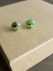 Handmade Green <b>Resin</b> Stud Earrings With Gold Leaf Round Shape Jewelry <b>Resin</b> <b>Crafted</b> gift for her <b>Resin</b> Round Beads - Product Image 2