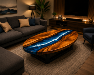 Mesa de Comedor de Resina Epoxi Azul con Borde Natural, Venta al por Mayor de Fábrica, para Uso en el Hogar y la Oficina - Product Image 2