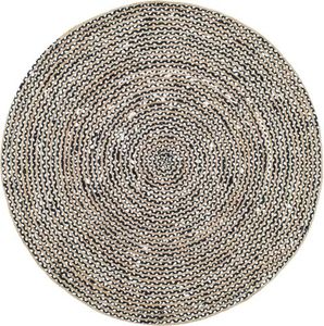 Tapis rond tressé en coton et jute noir et blanc, tissé à la main, en fibres naturelles, pour salon, chambre à coucher, décoration intérieure - Product Image 2