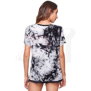 Camiseta de Mujer con Estampado Tie Dye, Manga Corta, Cuello Redondo, Corte Regular, Informal, Transpirable, Tejida, 100% Algodón, para Primavera/Verano - Product Image 2