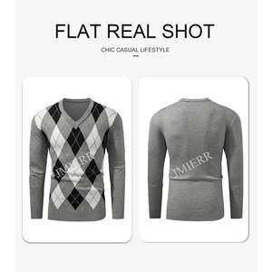 Suéter Casual Personalizado para Hombre, Cuello en V, Corte Ajustado, Manga Larga, Diseño Argyle, Tejido Acordonado, Antiarrugas, Antiencogimiento, Estampado Cálido - Product Image 2