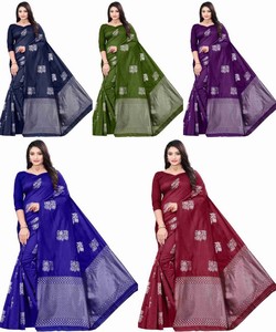 Sari de seda verde claro listo para enviar, vestido tradicional indio estilo Banarasi, sari drapeado con borde estampado para ceremonias. - Product Image 2