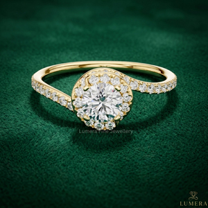 Bague de fiançailles halo en diamant cultivé en laboratoire certifié IGI sur mesure, or jaune 9K 10K 14K 18K, bague de mariage - Product Image 1