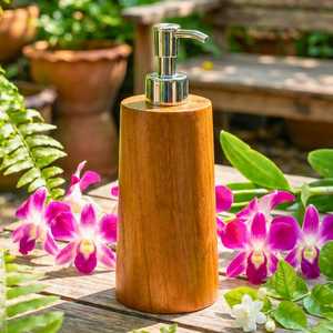 Distributeur de savon rond en bois fait main, design tendance et très vendu, facile à nettoyer, accessoire de salle de bain par UO INDIA - Product Image 4